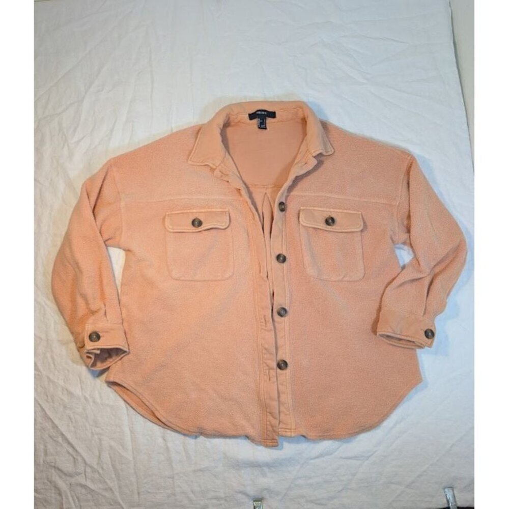 Forever 21 women's size large coral button up shirt jacket H4